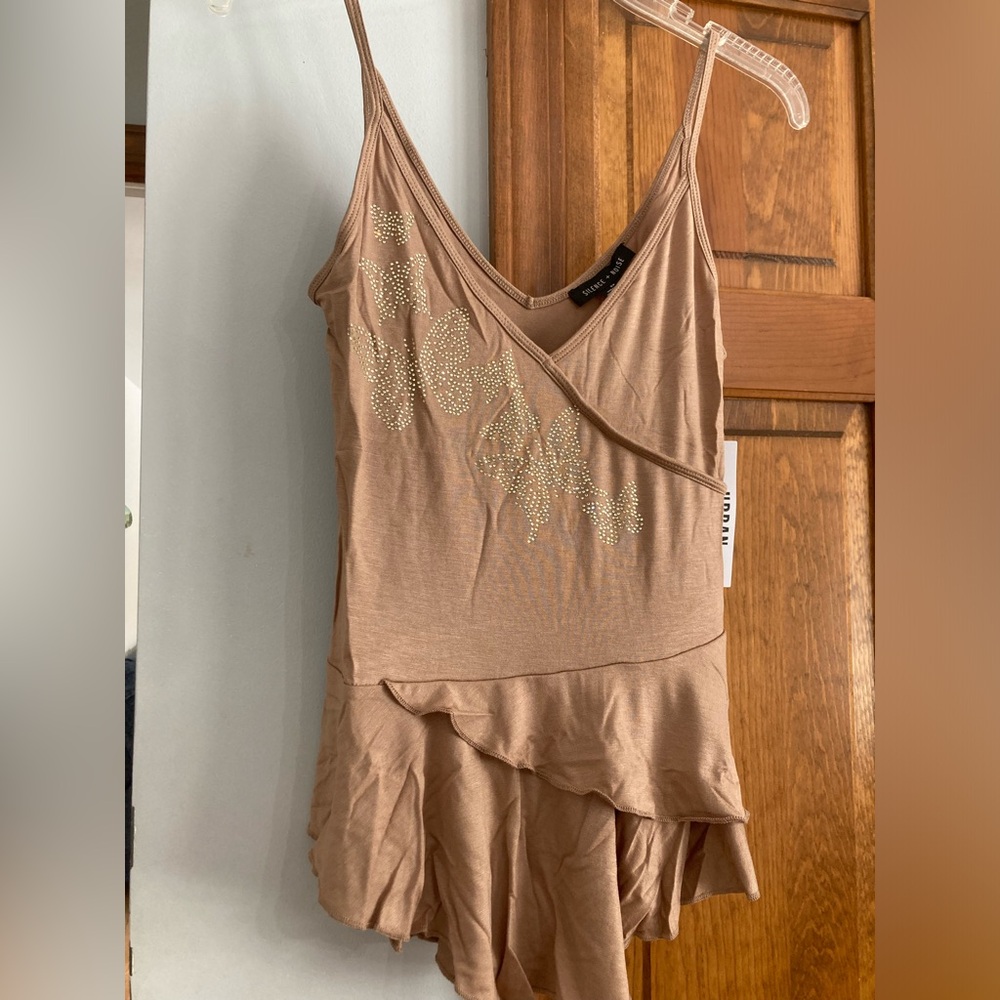 UO Silence + Noise Tan Tank Top with Butterfly Appliqué